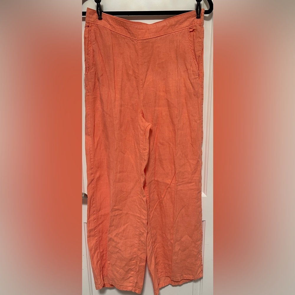Cynthia Rowley 100% Linen Wide Leg Palazzo Pants Orange High Rise Bohemian Large - Picture 2 of 7
